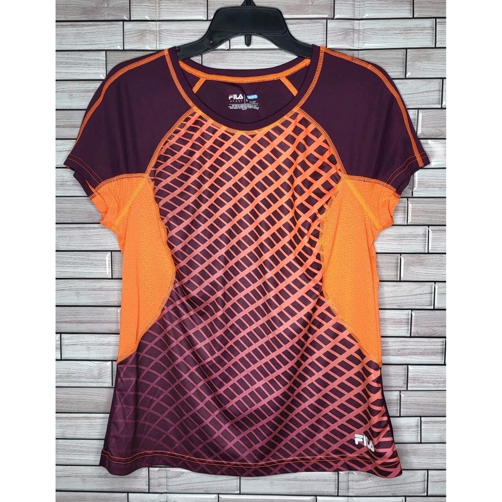 Fila Sport Running Shirt Womens Large Purple Orange‎ Long Sleeve
